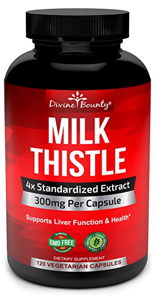 Pure Milk Thistle Capsules - A Potent 1200mg Milk Thistle Supplement with 4X Concentrated Extract (Standardized) 120 Vegetarian Capsules
