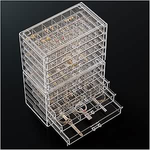 ProCase Acrylic Earrings Holder Organizer Box, Large Clear Earring Jewelry Storage Organizer Box Transparent Stackable Drawers Jewelry Display for Earrings Necklace Bracelets Rings - 10 Layers