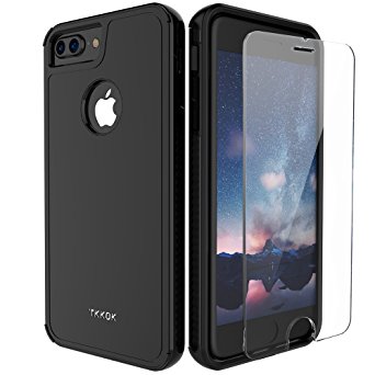 TKKOK iPhone 7 Plus Case, Slim Dual layer Heavy Duty Rugged Scratch-Resistant Shockproof Non-slip Grip Protective Case Cover [Tempered Glass Screen Protector Included] for iPhone 7 Plus-Black