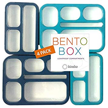 Leakproof Bento Lunch and Snack Box | Food Prep & Meal Planning Portion Containers For Kids And Adults | BPA Free | Microwave Safe | Accessories (Navy & Blue Large   Navy and Blue MINI 4 pack, 4)