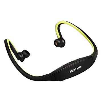 abcGOODefg USB Sport Wireless Handsfree Earphone Headset Headphone MP3 Player Black (Green)