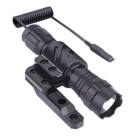 Feyachi FL14-MB Tactical Flashlight 1200 Lumen Matte Black LED Weapon Light with M-Lok Flashlight Mount, Rechargeable Batteries and Pressure Switch Included