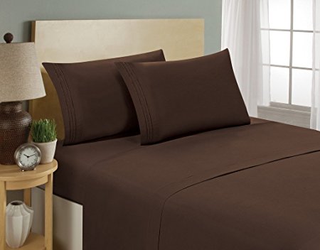 Luxurious Sheets Set 1800 3-Line Collection Brushed Microfiber Deep Pocket Super Soft and Comfortable Hotel Collection Sheets by Bellerose(Twin,Chocolate)