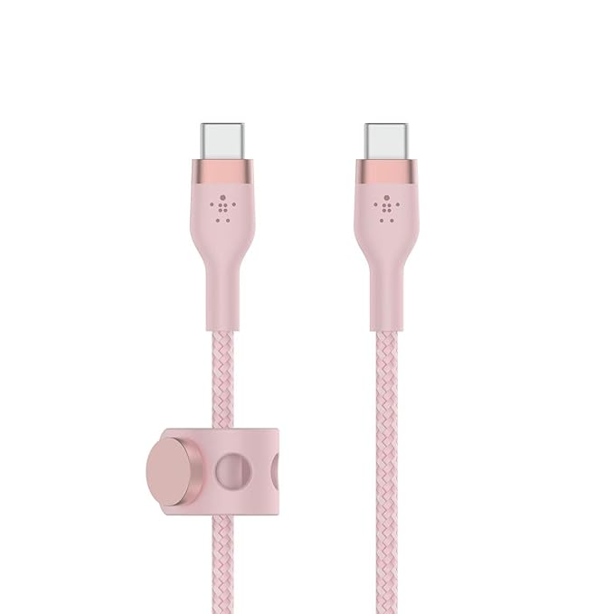 Belkin USB-C to USB-C Fast Charging Type C Cable, Charge and Sync Ultra Flexible Silicone, Double Nylon Braided Cable, 60W PD, USB-IF Certified 3.3 feet (1 meters) – Pink