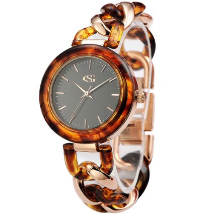 GEORGE SMITH Unisex 34 mm Handmade Amber Hollow Twine Link Bracelet Wrist Watch with Refined Hands (Black Dial)