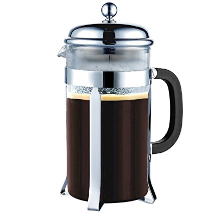 co2CREA French Brazil Press Coffee and Tea Maker 34oz, 8 Cup, 1L lite Chrome