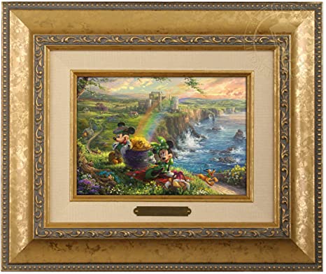 Thomas Kinkade Studios Mickey and Minnie in Ireland 5 x 7 Brushwork (Gold Frame)