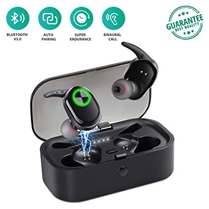 JORREP Bluetooth Headset Wireless Earbuds Bluetooth Headphone V5.0 Water Resistant Super Bass Stereo Mini Size In-Ear Noise Canceling Earphones With Mic Charger Case For iOS Android iPhone