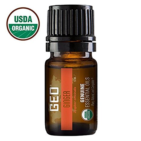 GINGER Organic Essential Oil. Aids Circulation and Digestion. 1 bottle, 5 ml. USDA Organic. Certified by CCOF. Sold by GEO Essential Oils