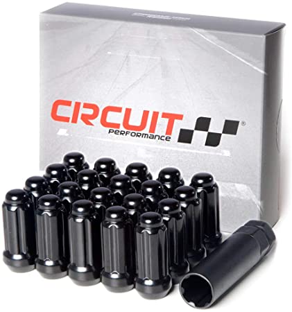 Circuit Performance 14x2.0 Black Closed End 6 Spline Security Acorn Lug Nuts Cone Seat Forged Steel (24 Pieces   Tool)