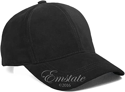 Black Suede Leather Adjustable Baseball Cap Hat Made in USA (One Size)