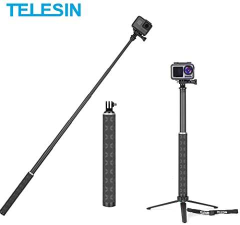 TELESIN Ultralight Carbon Fiber Selfie Stick with Tripod Stand/Extendable Monopod,Compatible for GoPro Hero/DJI OSMO Action/Insta360/AKASO and Other Action Cameras