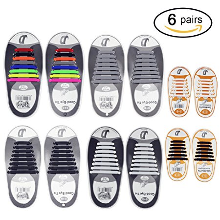 Pack of 6 Lazy No Tie Silicone Shoelace for Adult and Kids Waterproof Rubber Flat Running Shoe Laces for Sneakers Board Shoes Casual Shoes and Boots（4 Pairs for Adult with 2 Pairs for Kids