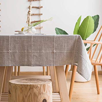 LINENLUX Striped Cotton Linen Tablecloth/Table Cover with Tassel Gray Grid Rectangle/Oblong 55 X 55 in