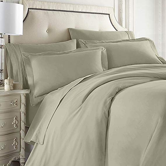 Nestl Bedding 7-Piece King Duvet Cover and Bed Sheet Set - Includes Duvet Cover, Flat Sheet, Fitted Sheets, 2 Pillowcases and 2 Pillow Shams - Complete Luxury Soft Microfiber Bedding Set, Sage Green