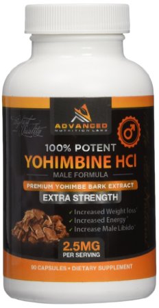Yohimbine HCl 25 mg 90 Capsules - Yohimbe Bark Extract for Men and Women - Fat Burner Supplement Plus Increased Energy and Libido