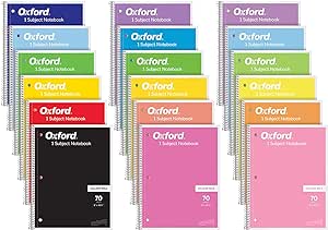 Oxford Spiral Notebook 18 Pack, 1 Subject, College Ruled Paper, 8 x 10-1/2 Inches, Assorted Colors, 70 Sheets (65206)