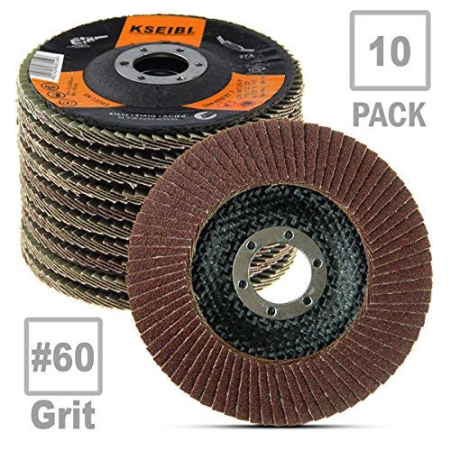 KSEIBI Aluminum Oxide 4 1/2 Inch Auto Body Flap Disc Sanding Grinding Wheel 10 Pack Type 27 (60 Grit)