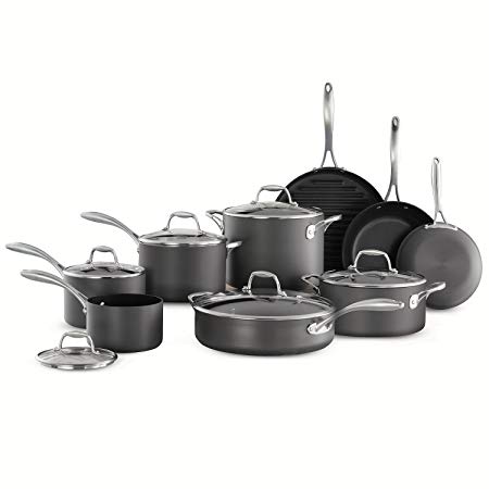 15pc Tramontina Heavy-Gauge Hard Anodized Non-Stick Cookware Set-Black