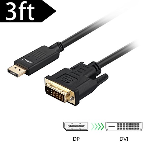 J&D Gold Plated DisplayPort to DVI Cable Adapter, DP to DVI (3 Feet)