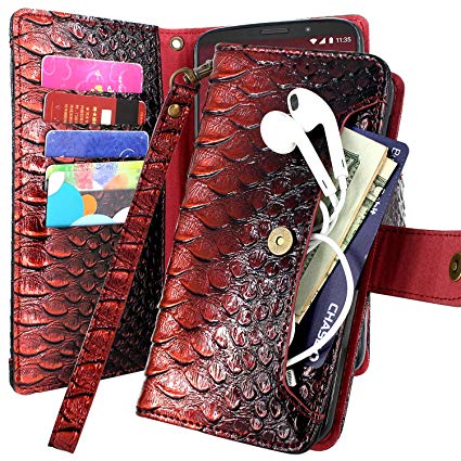 LG Stylo 4 / Stylo 4 Plus/LG Q Stylus/LG Stylus 4 Case, Harryshell 5 Card Slot & Pocket Kickstand PU Leather Flip Wallet Case Protective Cover with Wrist Strap (Red)