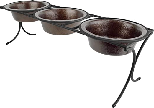 Platinum Pets Bistro Triple Diner Feeder with Stainless Steel Dog Bowls, X-Large, Copper Vein