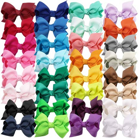 XIMA 3inch Hair Bows with Clip Gorgain Ribbon Baby Knot Hairbow for Baby Girls Kids And Woman Pack of 32
