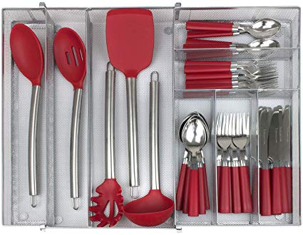 Sorbus Flatware Drawer Organizer, Expandable Cutlery Drawer Trays for Silverware, Serving Utensils, Multi-Purpose Storage for Kitchen, Office, Crafts, Bathroom Supplies, 8 Sections, Steel (Silver)