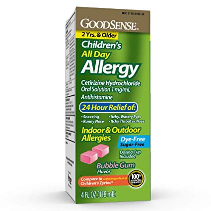 GoodSense Children's All-Day Allergy Cetirizine Hydrochloride Oral Solution, Bubble Gum, 4 Fluid Ounce