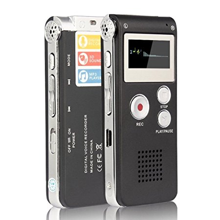 TopYart Rechargeable 8GB Digital Audio Dictaphone MP3 Player Digital Voice Recorder
