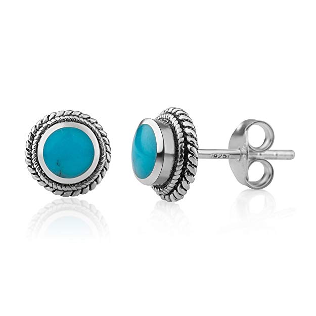 925 Sterling Silver Bali Inspired Tiny Gemstone Braided Round 9 mm Post Stud Earrings