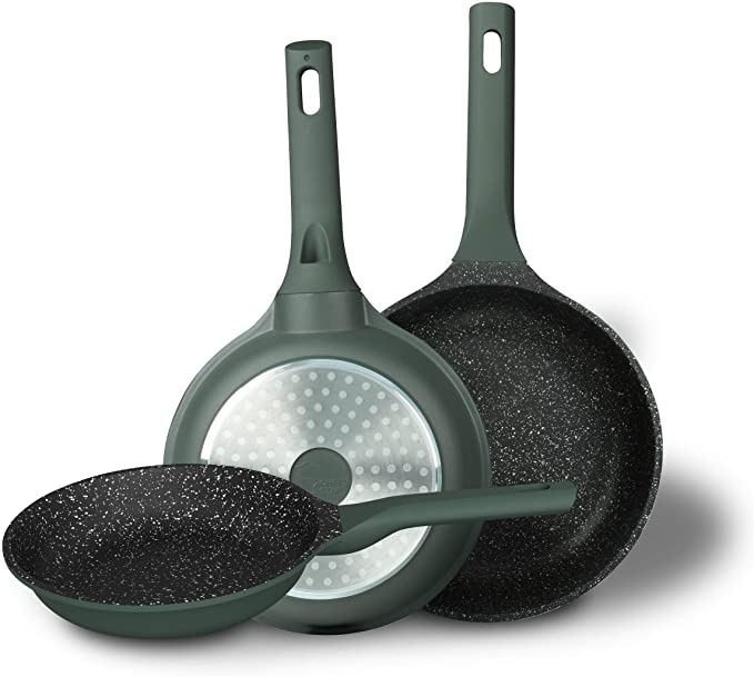 Nonstick Frying Pans Professional Grade Die Cast Aluminum Frypan With 2 Layer Nonstick Coating, Soft Grip, Bakelite Handle 3 Pcs Sizes: 8 inches, 9 inches and 11 inches (Green)