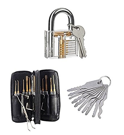DmsBang 10 Double Sided Car Padlock Key Opener Tools  24pcs Leather Packing Titanize Scissors And Single Hook Lock Tools Padlock