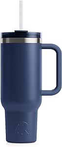 RTIC 30 oz Road Trip Tumbler Double-Walled Insulated Stainless Steel Portable Travel Coffee Mug Cup with Lid, Handle and Straw, Navy