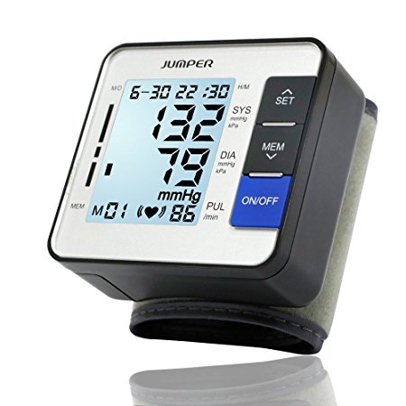 Jumper Automatic JPD-900W Medical Wrist Blood Pressure Monitor with Cuff,Digital Electronic BP Meter Pulse Rate Measurement with Large LCD Display for Adult Senior Health Monitoring