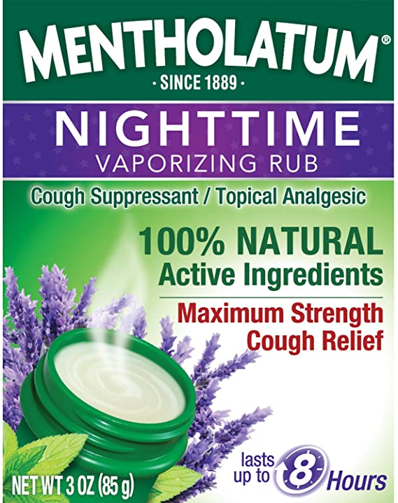 Mentholatum Nighttime Vaporizing Rub with Soothing Lavender Essence, 3 oz. - 100% Natural Active Ingredients for Maximum Strength Cough Relief