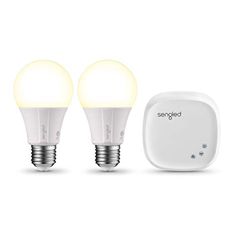 Sengled Element Classic Smart E27 Base, Dimmable LED Light Soft White 2700K 60W Equivalent, Starter Kit (2 A60 Bulbs   hub), Works with Alexa and Google Assistant