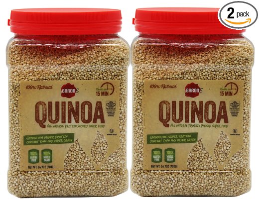 All Natural Quinoa 100% Whole Grain - Gluten Free - Kosher for Passover - Pack of 2 - 24.7-ounce Jar - By Baron's