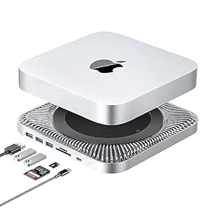 RayCue Mac Mini Hub & Type-C Stand with SSD Enclosure – Mac Mini Stand - Fits 2.5 Inch SATA SSD, USB-C Data Port, Dual USB 3.0/2.0 Port, Micro/SD Card Readers – for Mac Studio, Mac Mini M1 M2