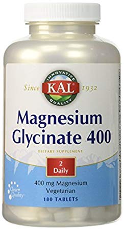 Magnesium Glycinate 400mg 180 tablets (Pack of 2) Kal 180 Tabs by Kal