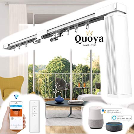 Quoya Smart Drapery System, Electric Curtain Track with Automated Rail Motor 【Motorized and Adjustable Tracks/Rod/Pole (up to 3.2 metres / 125 inches)】【WiFi Compatible with Alexa, Google, IFTTT】