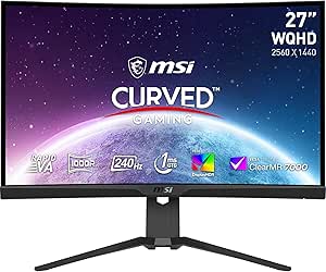 MSI MAG 275CQRXF écran Gaming incurvé de 27 Pouces WQHD - 1000R, Dalle Rapid VA 2560 x 1440, 240 Hz / 1ms, 116% sRGB, DisplayHDR 400, Adaptive Sync,- DP 1.4a, HDMI 2.0b, USB Type-C