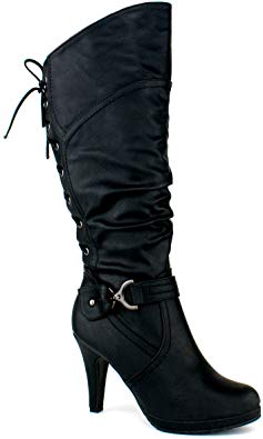 Top Moda Women's Knee Lace-up High Heel Boots