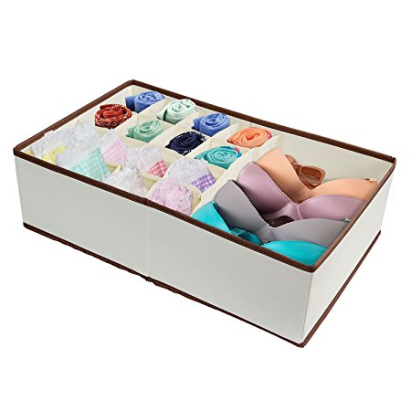 Lifewit Foldable Drawer Organizer, Clothing Storage Bins Closet Underwear Containers for Bras Socks Ties Scarves, Beige