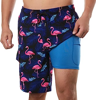 BRISIRA Mens Swim Trunks Swim Shorts with Compression Liner 9 inch Inseam Quick Dry Cargo Pocket Swimsuit Bathing Suits