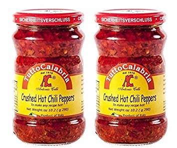 Tutto Calabria Hot Chili Peppers Crushed. In Glass 2 Pack. Imported Calabria Italy.
