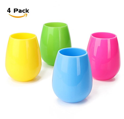 NEEKFOX Unbreakable Silicone Wine Glasses, BPA Free Food Grade Kids Cups Foldable,Set of 4 Assorted Colors for Outdoor Camping Traveling,12oz Picnics Stemless Silicone Cups