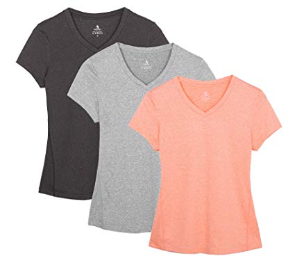 icyzone Workout Shirts Yoga Tops Activewear V-Neck T-Shirts Women Running Fitness Sports Short Sleeve Tees