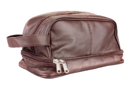 Genuine Leather Dopp Kit Shaving Accessory Toiletry Travel Bag for Men Vintage Brown