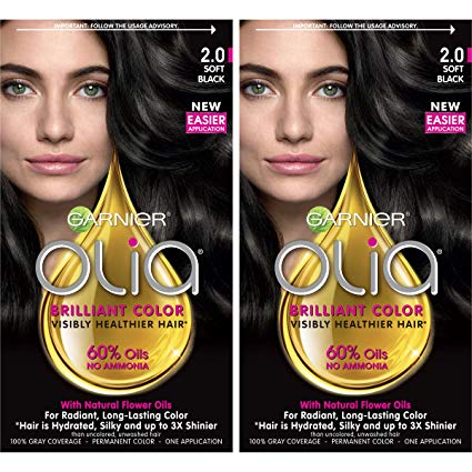 Garnier Hair Color Olia Oil Powered Permanent, 2.0 Soft Black, 2 Count